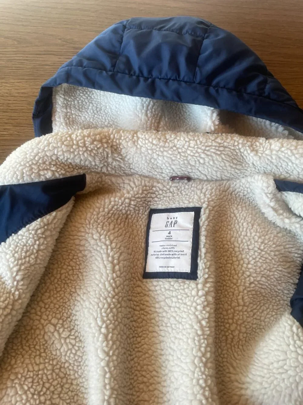 Baby Gap Boys 4T Navy Blue Puffer Winter Coat Sherpa Hood